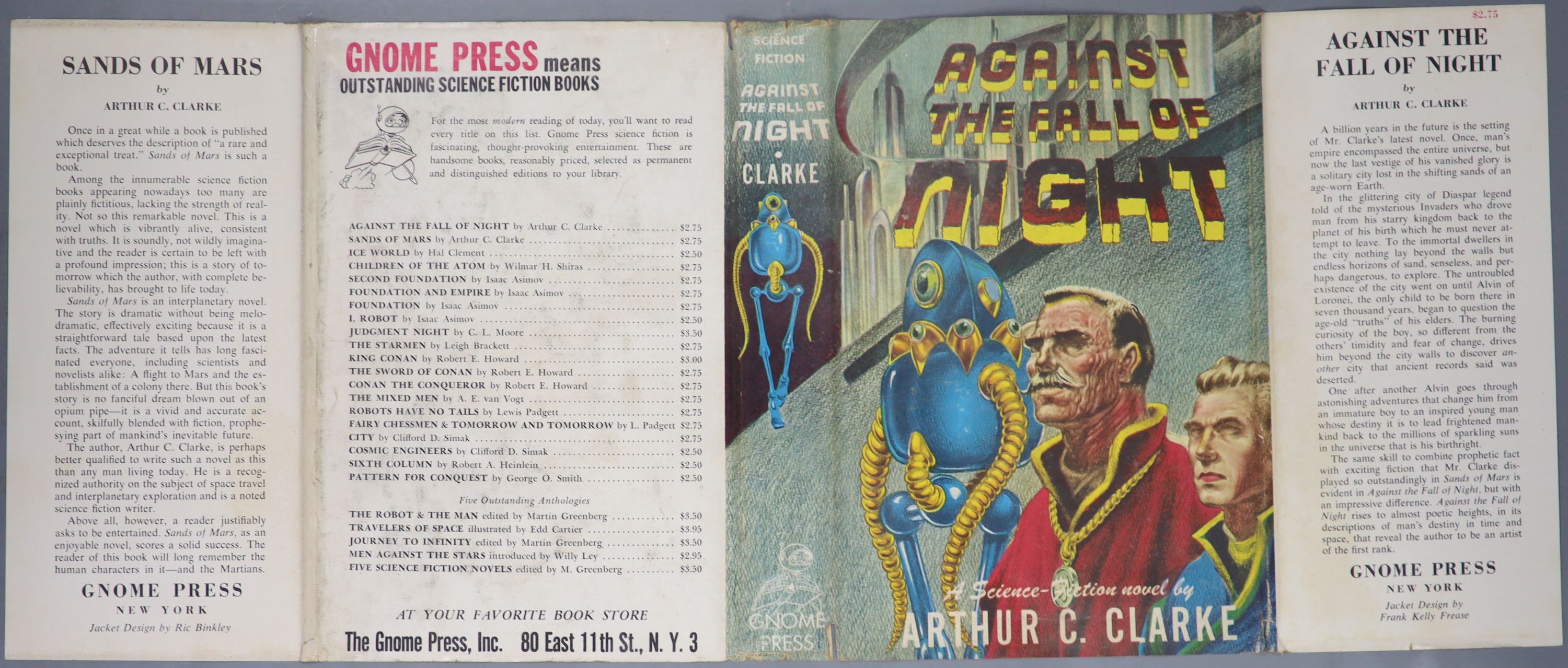Clarke, Arthur C - Against the Fall of Night, 1st edition, blue cloth, with unclipped d/j, with nicks to spine head and foot, Gnome Press, New York, 1953